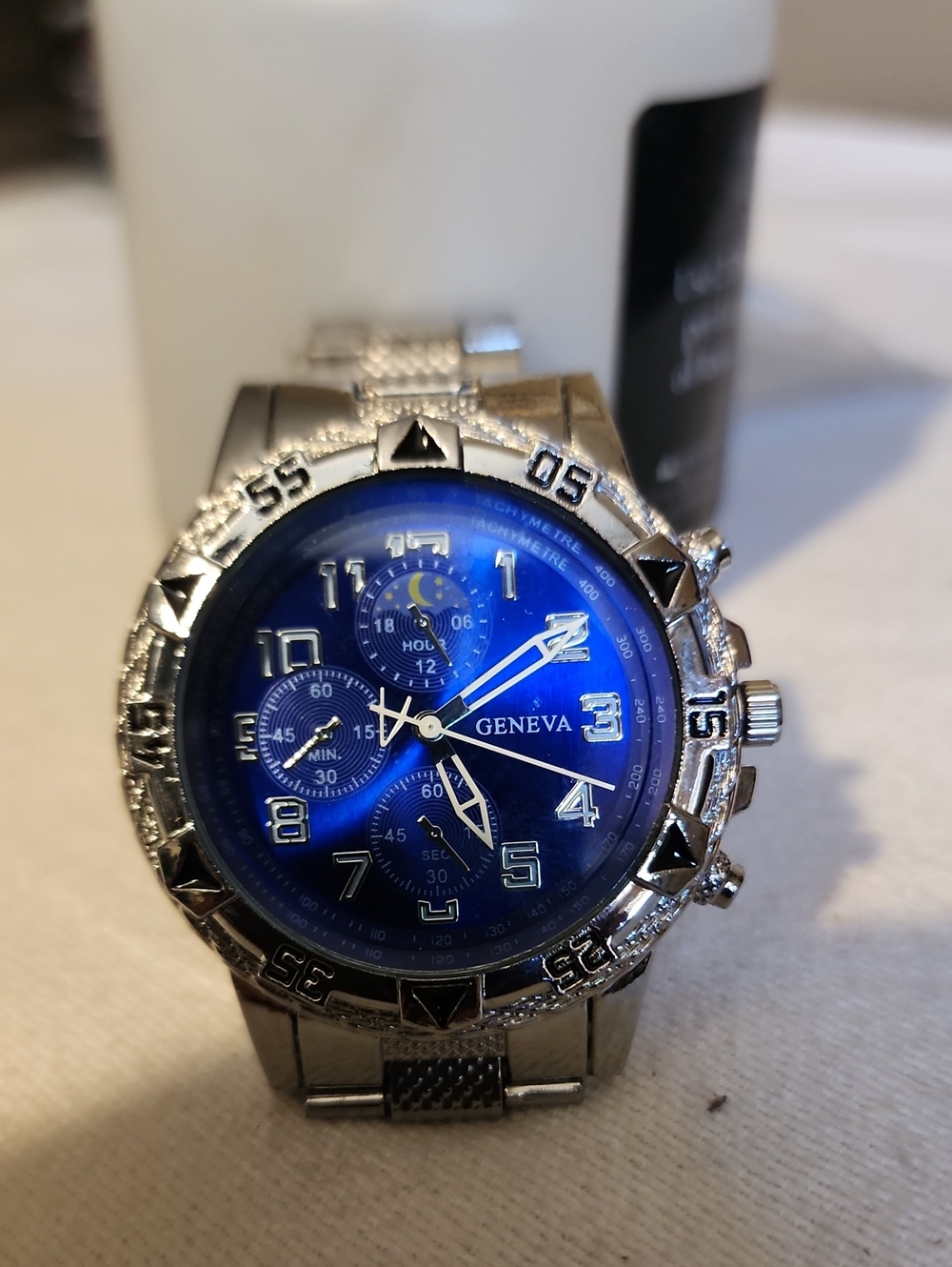NEW light Weight Geneva Silver-Tone Watch with Deep Blue Dial